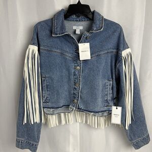 Forever 21 Blue Denim Fringe Jean Jacket Country Western Festival Medium NWT